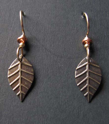 Leaf with copper earrings